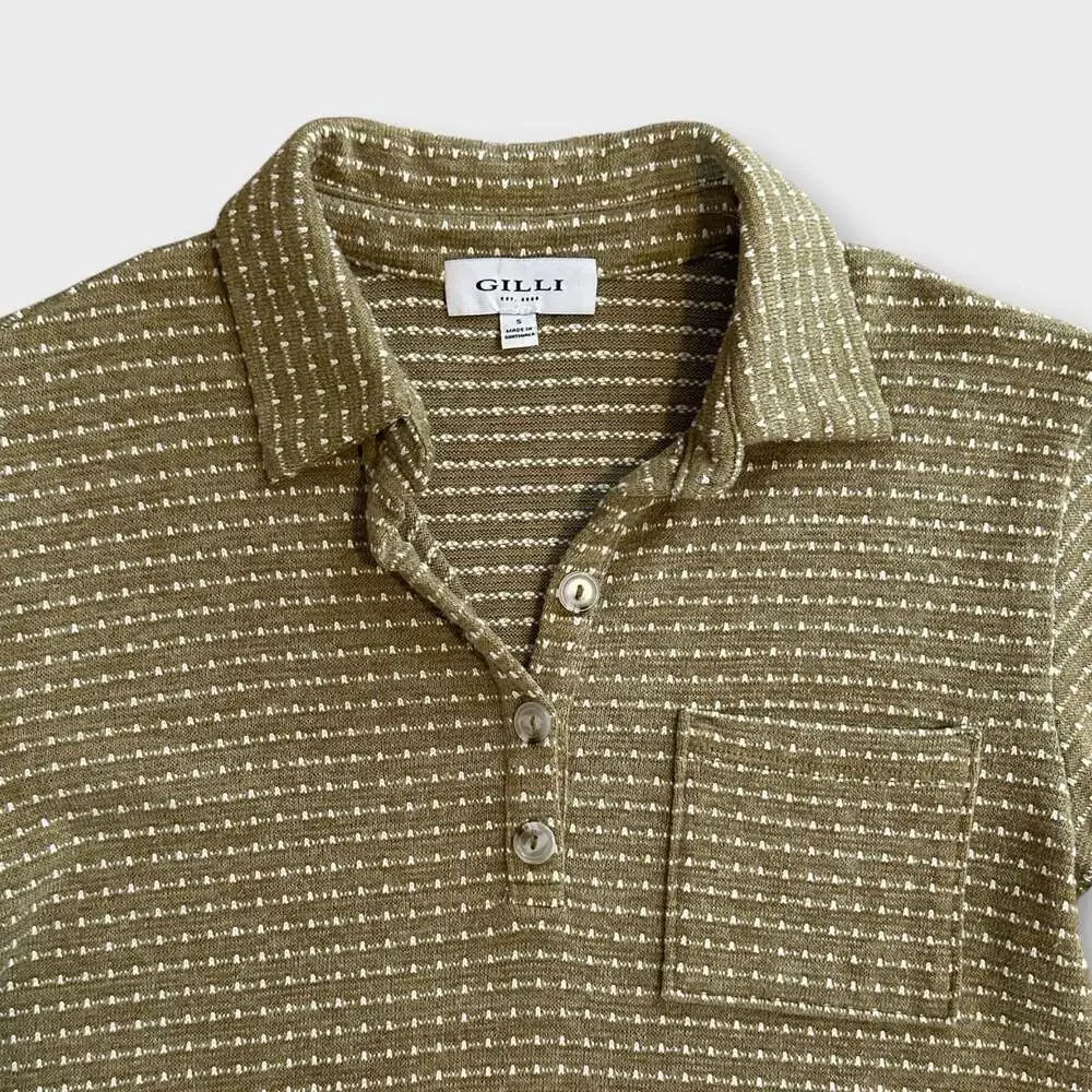Gilli Olive Green Textured Retro Sporty Polo Collared Preppy Mini Dress Size S - Picture 5 of 10